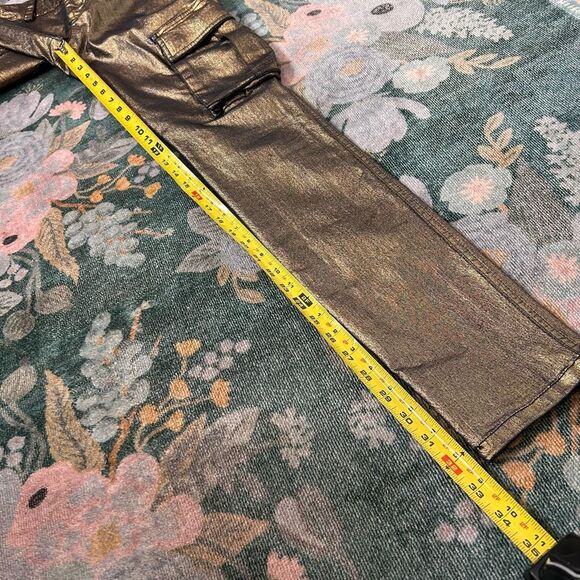 Alice + Olivia Gold Black Jeans 4 Metallic Skinny Cargo Pants y2k Stretch Low Ri - Picture 10 of 16